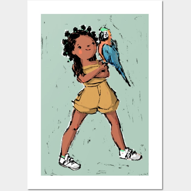 Pals - Girl and her Macaw Wall Art by Shelley Johannes Art